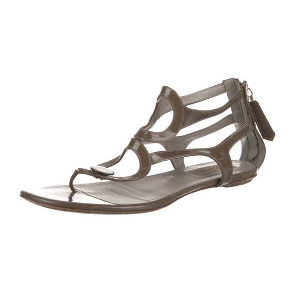 VALENTINO Garavani Brown Patent Leather Thong Gladiator Flat Sandals IT 37 US 7 - Picture 2 of 6